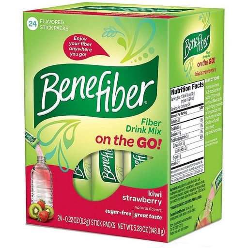 Benefiber Benefiber On The Go Kiwi Strawberry Fiber Supplement Powder Stick Packs For Digestive Health, 24 Sticks (5.28 Ounces) Powdered Beverage Mixes White Smoke