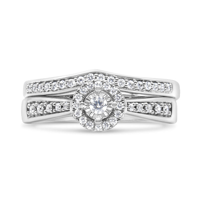 Bids.com .925 Sterling Silver 1/3 Cttw Diamond Halo and Pave Shank Engagement Ring Set (I-J Color, I3 Clarity) - Ring Size 7 Rings Gray 7 / White.Sterling Silver,6 / White.Sterling Silver,8 / White.Sterling Silver,9 / White.Sterling Silver,5 / White.Sterling Silver,10 / White.Sterling Silver