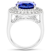 Bids.com 10.79 Carat Genuine Tanzanite and White Diamond 18K White Gold Ring Rings White Smoke size 8.00,size 6.00,size 7.00