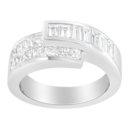Bids.com 14K White Gold 2.0 Cttw Channel-Set Princess and Baguette-Cut Diamond Bypass Ring Band (G-H Color, SI1-SI2 Clarity) - Ring Size 6.5 Rings White Smoke 6.5 / White.Gold