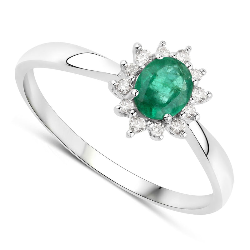 Bids.com 0.40 Carat Genuine Zambian Emerald and White Diamond 14K White Gold Ring Rings White Smoke size 5.00,size 6.00,size 7.00,size 8.00,size 9.00