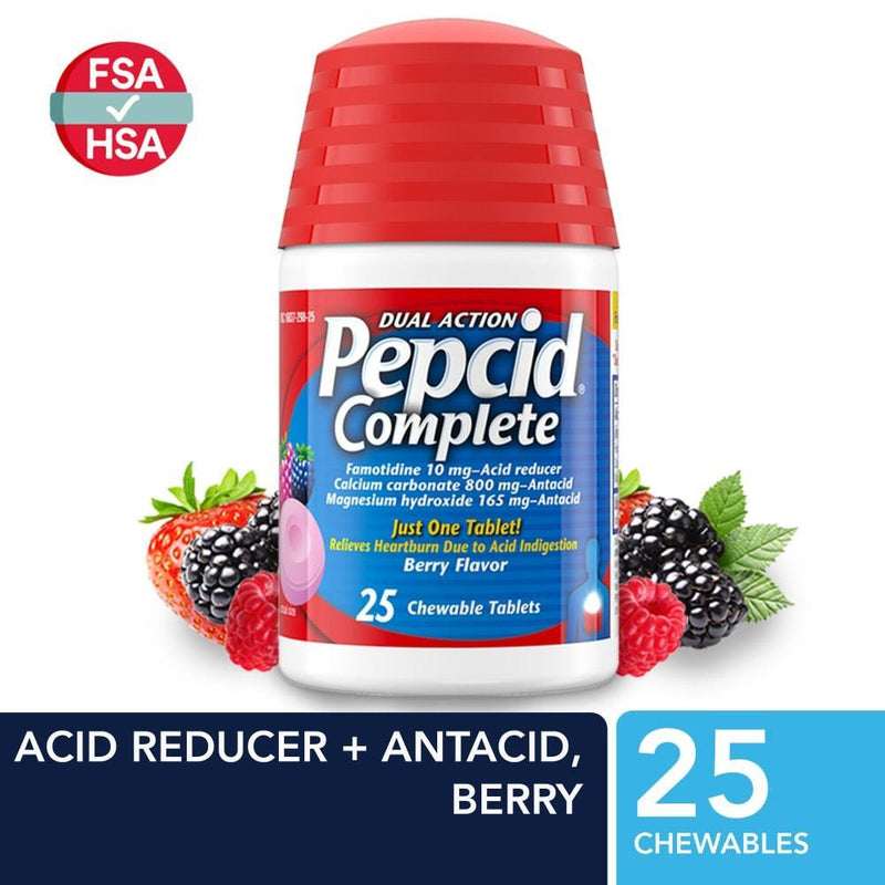Pepcid Pepcid Complete, Acid Reducer/Antacid, Dual Action, Berry Flavor, Chewable Tablets Health & Beauty White Smoke