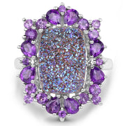 Bids.com 5.97 Carat Genuine Drusy Quartz and Amethyst .925 Sterling Silver Ring Rings White Smoke size 7.00,size 6.00,size 8.00,size 9.00