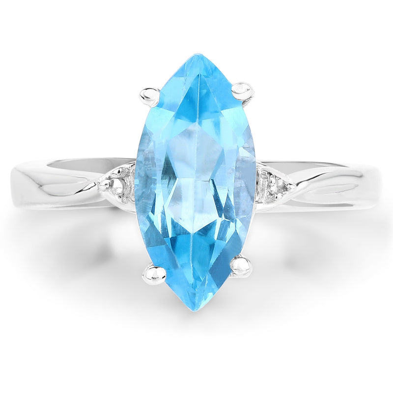 Bids.com 3.67 Carat Genuine Swiss Blue Topaz and White Diamond .925 Sterling Silver Ring Rings White Smoke size 6.00,size 7.00,size 8.00,size 9.00,size 5.00