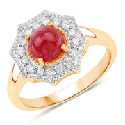 Bids.com 2.01 Carat Genuine Ruby and White Diamond 14K Yellow Gold Ring Rings White Smoke size 6.00,size 7.00,size 8.00,size 9.00