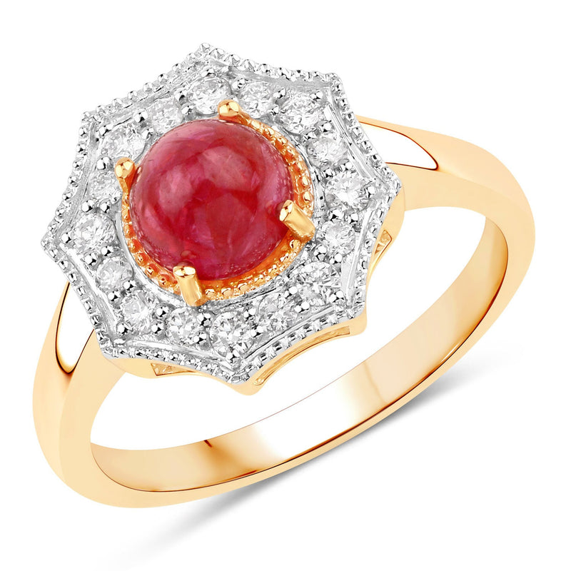 Bids.com 2.01 Carat Genuine Ruby and White Diamond 14K Yellow Gold Ring Rings White Smoke size 6.00,size 7.00,size 8.00,size 9.00