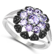 Bids.com 1.18 Carat Genuine Tanzanite and Black Spinel .925 Sterling Silver Ring Rings White Smoke size 7.00,size 6.00,size 8.00,size 9.00