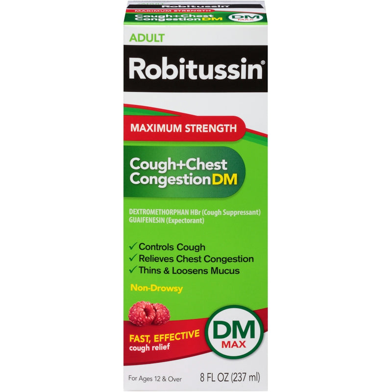 Robitussin Robitussin Adult Maximum Strength Cough + Chest Congestion DM, Raspberry - 8 oz Respiratory Care Olive Drab