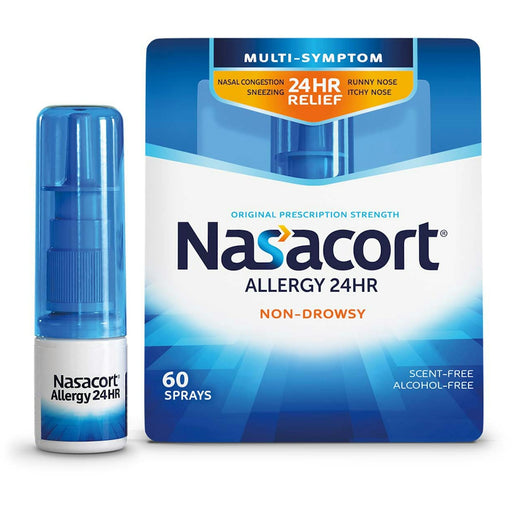 Nasacort Nasacort Allergy 24HR Relief – 60 Metered Sprays – Non-Drowsy Nasal Allergy Spray Medicine & Drugs White Smoke