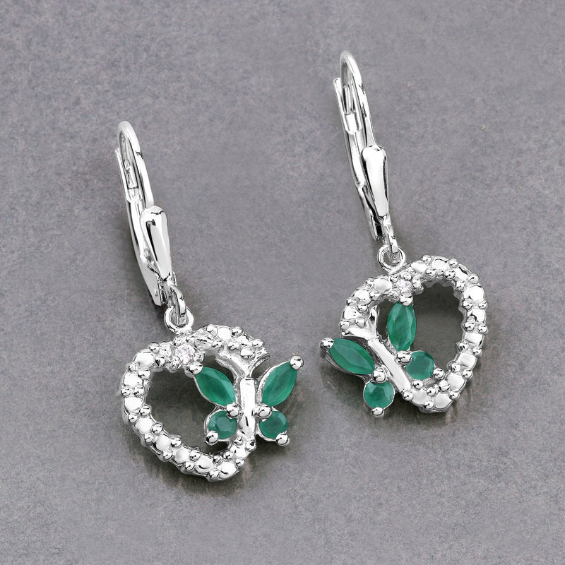 Bids.com 0.44 Carat Genuine Emerald and Created White Sapphire .925 Sterling Silver Earrings Earrings Dark Gray