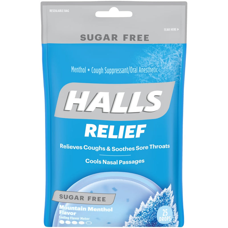 Halls Halls Relief, Menthol, Cough Suppressant/Oral Anesthetic, Sugar Free, Mountain Menthol Flavor, 25 Drops Health & Beauty Gray