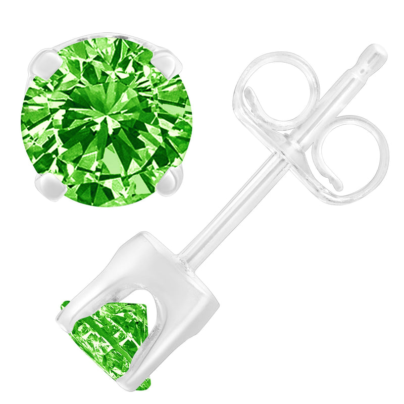 Bids.com .925 Sterling Silver 1/5 Cttw Round Brilliant-Cut Green Diamond Classic 4-Prong Stud Earrings (Fancy Color-Enhanced, I2-I3 Clarity) Earrings White Smoke White.Sterling Silver / 0.2