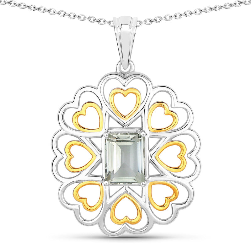 Bids.com 2.10 Carat Genuine Green Amethyst .925 Sterling Silver Pendant Pendants White Smoke