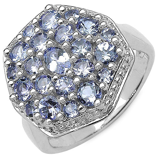 Bids.com 1.61 Carat Genuine Tanzanite .925 Sterling Silver Ring Rings White Smoke size 7.00,size 6.00,size 8.00,size 9.00