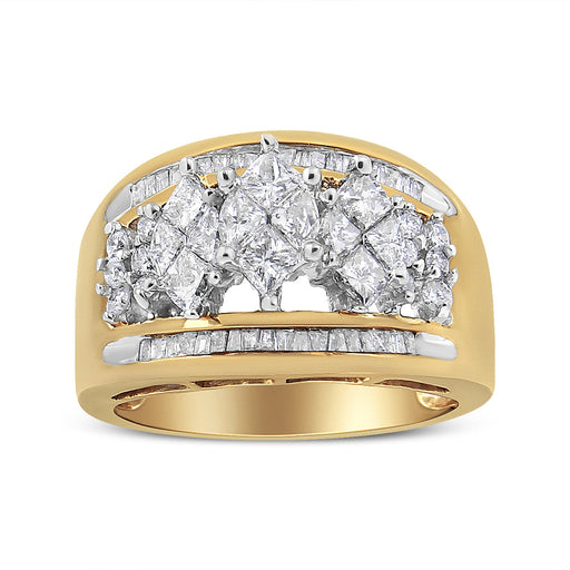 Bids.com 10K Yellow and White Gold 1 1/2 Cttw Pear Shaped 3 Stone Style Diamond Ring Band (H-I Color, SI1-SI2 Clarity) - Ring Size 7 Rings White Smoke 7 / YellowWhite.Gold