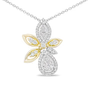 Bids.com 14K White and Yellow Gold 5/8 Cttw Round Diamond Marquise Floral Style 18" Pendant Necklace (H-I Color, I1-I2 Clarity) Necklaces White Smoke YellowWhite.Gold / 18