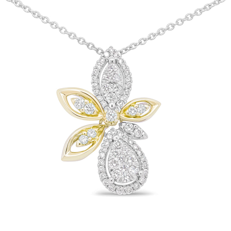 Bids.com 14K White and Yellow Gold 5/8 Cttw Round Diamond Marquise Floral Style 18" Pendant Necklace (H-I Color, I1-I2 Clarity) Necklaces White Smoke YellowWhite.Gold / 18