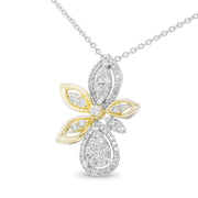 Bids.com 14K White and Yellow Gold 5/8 Cttw Round Diamond Marquise Floral Style 18" Pendant Necklace (H-I Color, I1-I2 Clarity) Necklaces White Smoke YellowWhite.Gold / 18