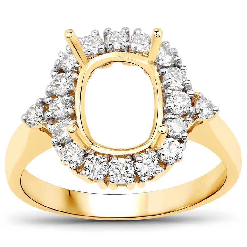 Bids.com 0.54 Carat Genuine White Diamond 14K Yellow Gold Semi Mount Ring - holds 9x7mm Cushion Gemstone Rings White Smoke size 7.00,size 6.00,size 8.00