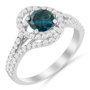 Bids.com 14K White Gold 1-1/3 Cttw White & Blue Diamond Interweaving Double Halo Cocktail Statement Ring (G-H and Fancy Blue Color, SI2-I1 Clarity) - Size 6 Rings White Smoke 8 / White.Gold,7.25 / White.Gold,6 / White.Gold,7 / White.Gold