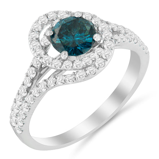 Bids.com 14K White Gold 1-1/3 Cttw White & Blue Diamond Interweaving Double Halo Cocktail Statement Ring (G-H and Fancy Blue Color, SI2-I1 Clarity) - Size 6 Rings White Smoke 8 / White.Gold,7.25 / White.Gold,6 / White.Gold,7 / White.Gold