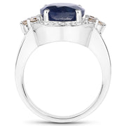 Bids.com 4.10 Carat Genuine Blue Sapphire, Champagne Diamond and White Diamond .925 Sterling Silver Ring Rings White Smoke size 6.00,size 7.00,size 8.00,size 5.00,size 9.00