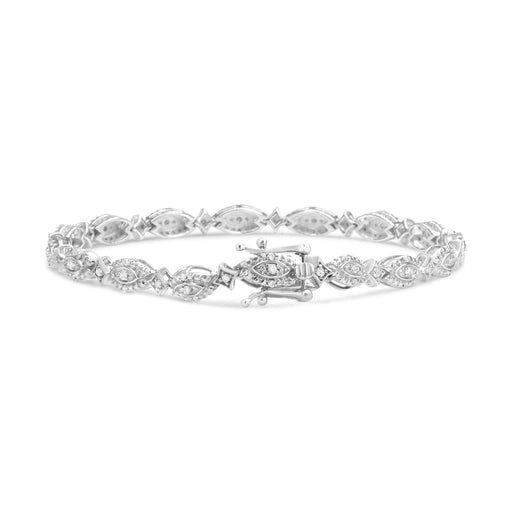 Bids.com .925 Sterling Silver 1/2 Cttw Diamond Alternating Marquise and Starburst Shaped Link Bracelet (I-J Color, I2-I3 Clarity) - 7.25" Bracelets White Smoke White.Sterling Silver / 7.25