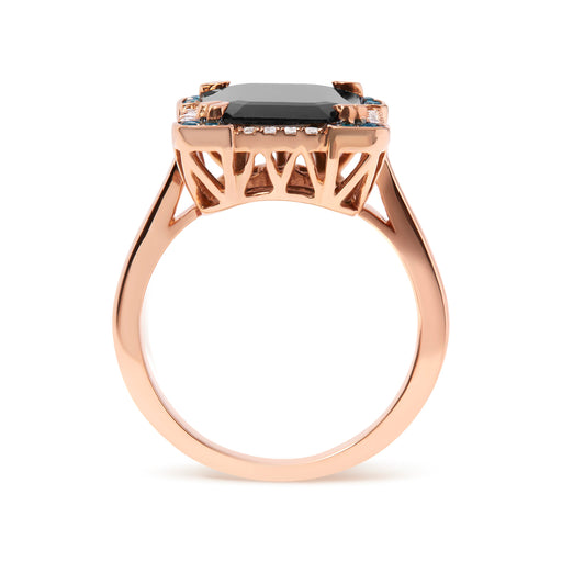 Bids.com 14K Rose Gold 15x10 MM Emerald-Cut Black Onyx and 1/5 Cttw Blue and White Diamond Halo Cocktail Ring (G-H Color, SI1-SI2 Clarity)- Size 7 Rings White Smoke 7 / Rose.Gold