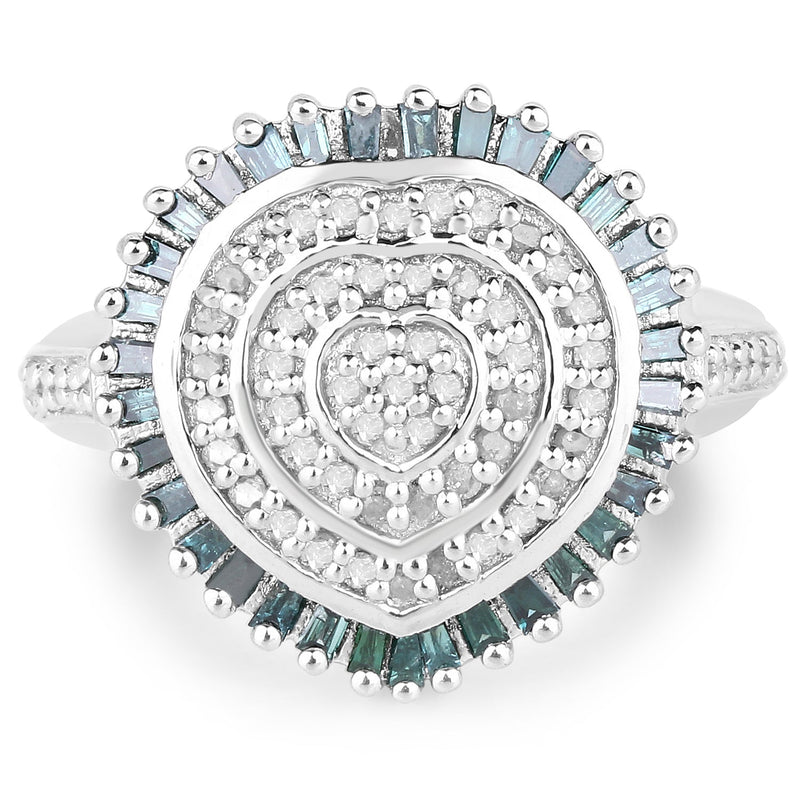 Bids.com 0.74 Carat Genuine White Diamond and Green Diamond .925 Sterling Silver Ring Rings White Smoke size 6.00,size 7.00,size 8.00,size 9.00,size 7.50
