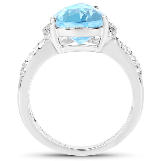 Bids.com 5.50 Carat Genuine Swiss Blue Topaz and White Topaz .925 Sterling Silver Ring Rings White Smoke size 6.00,size 7.00,size 8.00,size 9.00