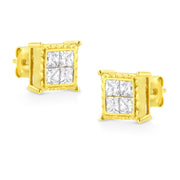Bids.com 14K Yellow Gold 1 Cttw Princess Cut Diamond Square Stud Earrings Earrings White Smoke Yellow.Gold / 1.5,Yellow.Gold / 1