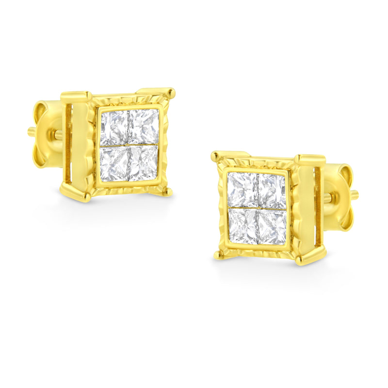 Bids.com 14K Yellow Gold 1 Cttw Princess Cut Diamond Square Stud Earrings Earrings White Smoke Yellow.Gold / 1.5,Yellow.Gold / 1