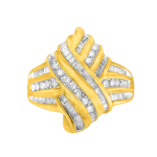 Bids.com 10K Yellow Gold Diamond Bypass Ring (1.0 cttw, H-I Color, I2-I3 Clarity) Rings White Smoke 6.5 / Yellow.Gold