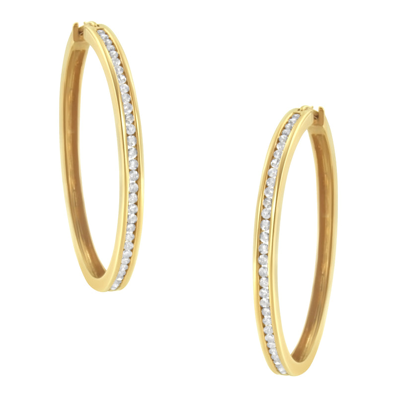 Bids.com 14K Yellow Gold 1.0 Cttw Round Brilliant Cut Diamond Channel Set Circle Hoop Earrings (I-J Color, I1-I2 Clarity) Earrings White Smoke Yellow.Gold / 1