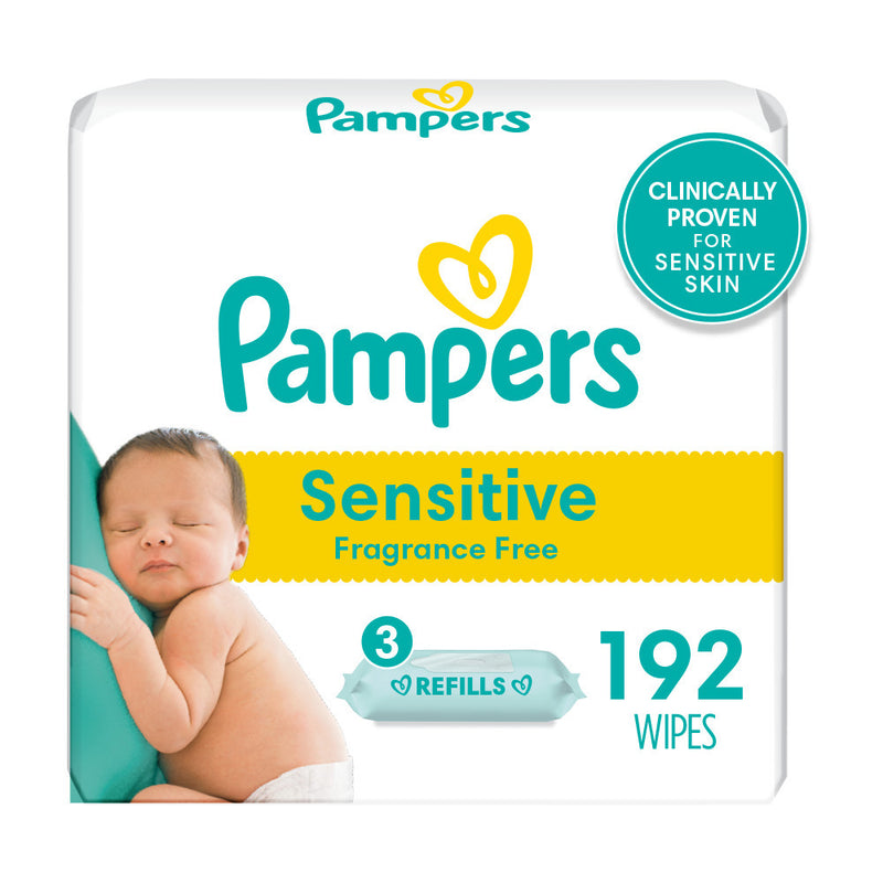 Pampers Pampers Sensitive Baby Wipes, 192 Count - Refill Packs, Fragrance Free & Hypoallergenic Baby Wipes White Smoke