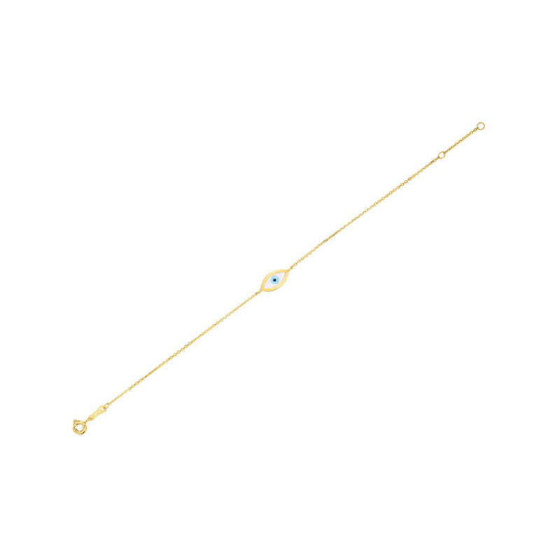 Bids.com 14k Yellow Gold MOP Evil Eye Bracelet (1.00 mm) Bracelets White Smoke 7 / Yellow Gold