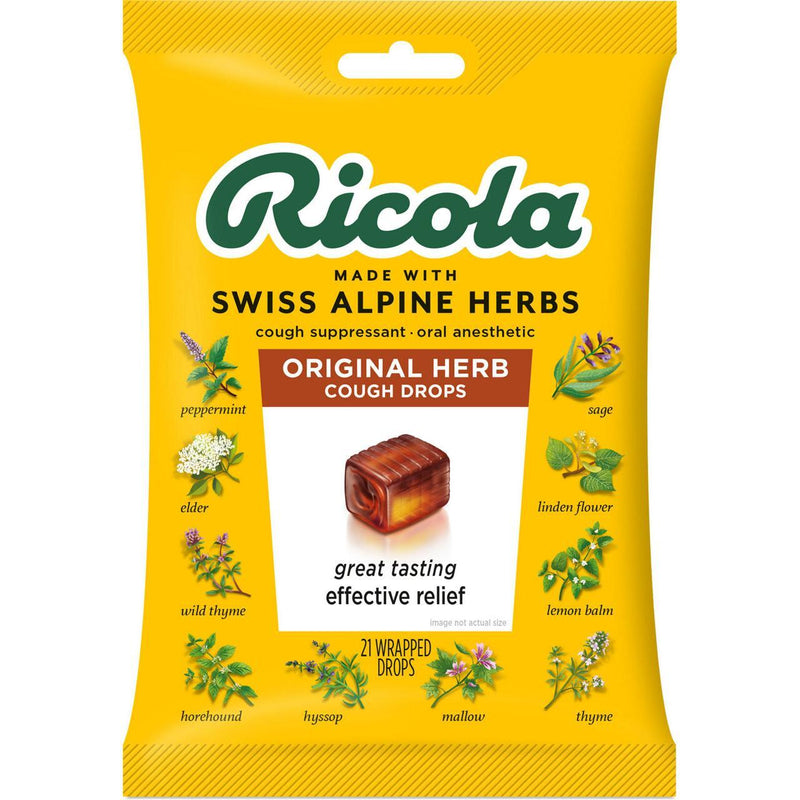 Ricola Ricola Original Natural Herb Cough Drops Bag Lozenges 21 Health & Beauty Gold