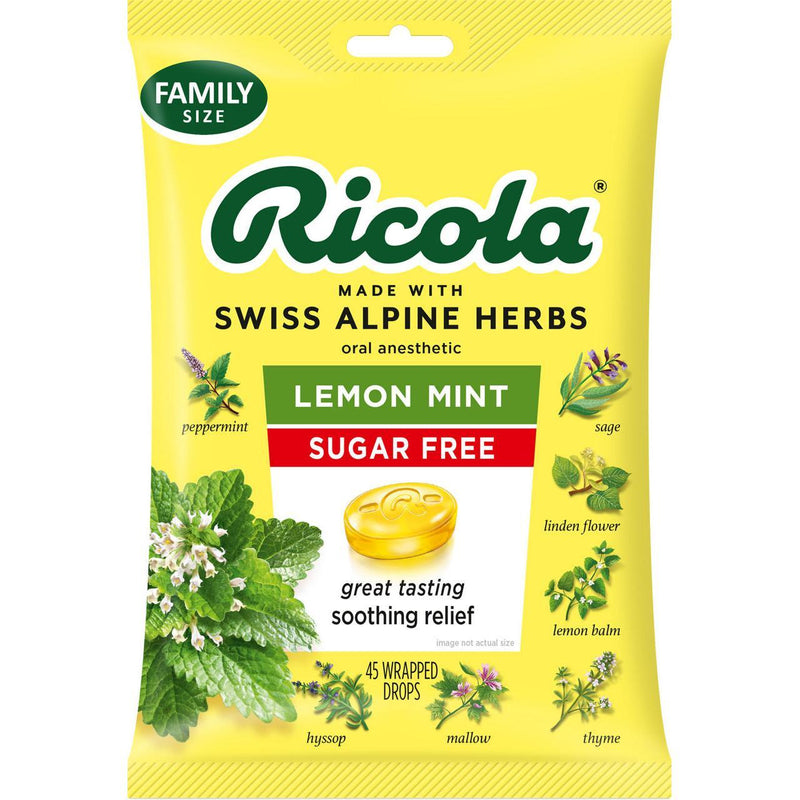 Ricola Ricola Sugar Free Lemon Mint Oral Drops 45 Ea Bag Health & Beauty Light Goldenrod