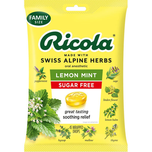 Ricola Ricola Sugar Free Lemon Mint Oral Drops 45 Ea Bag Health & Beauty Light Goldenrod