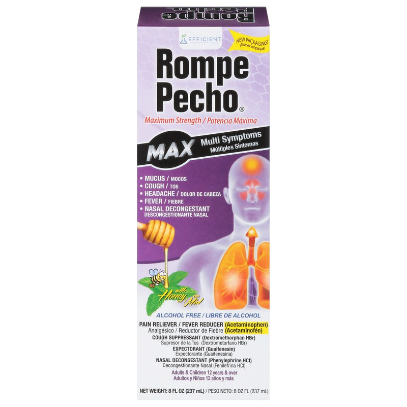 Rompe Pecho Rompe Pecho Cough Syrup, Multi Symptoms, Max Strength 8 Fl Oz Syrup Lavender