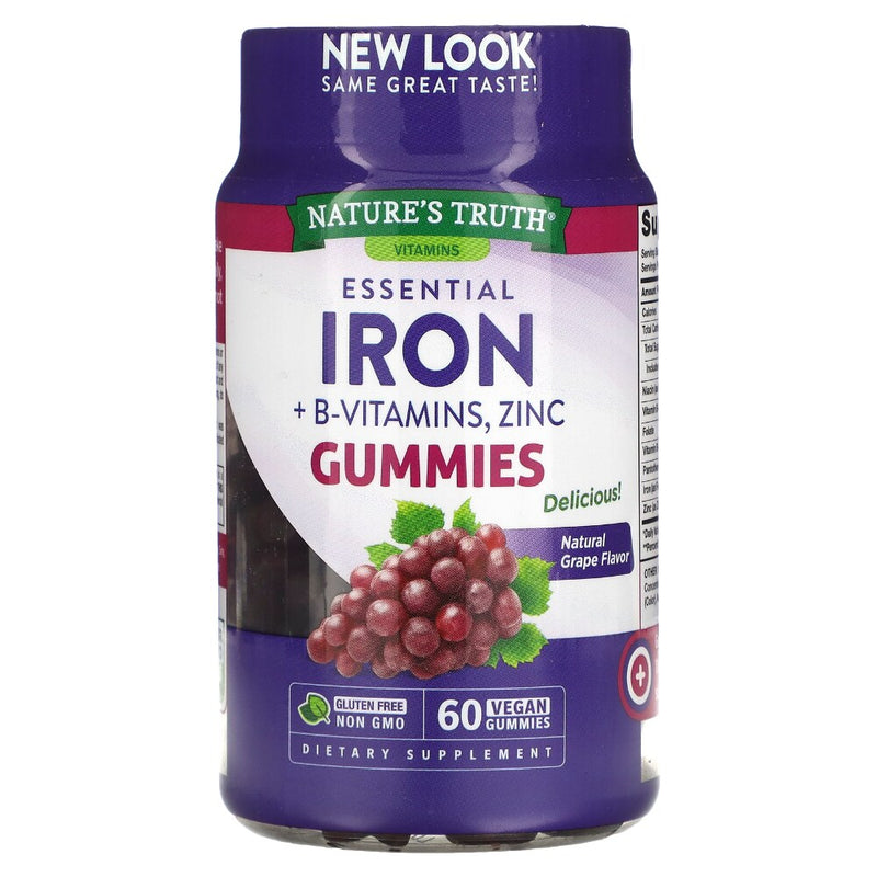 Nature's Truth Nature's Truth Essential Iron + B-Vitamins & Zinc Vegan Gummies - Natural Grape Flavor 60ct Vitamins & Supplements White Smoke