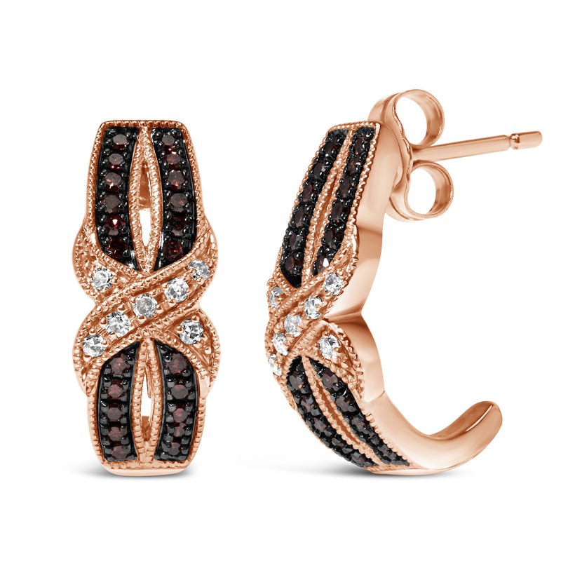 Bids.com 10K Rose Gold 1/3 Cttw White and Brown Diamond Milgrain Criss Cross J-Hoop Earrings (I-J Color, I1-I2 Clarity) Earrings White Smoke Rose.Gold / 0.33