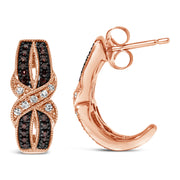 Bids.com 10K Rose Gold 1/3 Cttw White and Brown Diamond Milgrain Criss Cross J-Hoop Earrings (I-J Color, I1-I2 Clarity) Earrings White Smoke Rose.Gold / 0.33