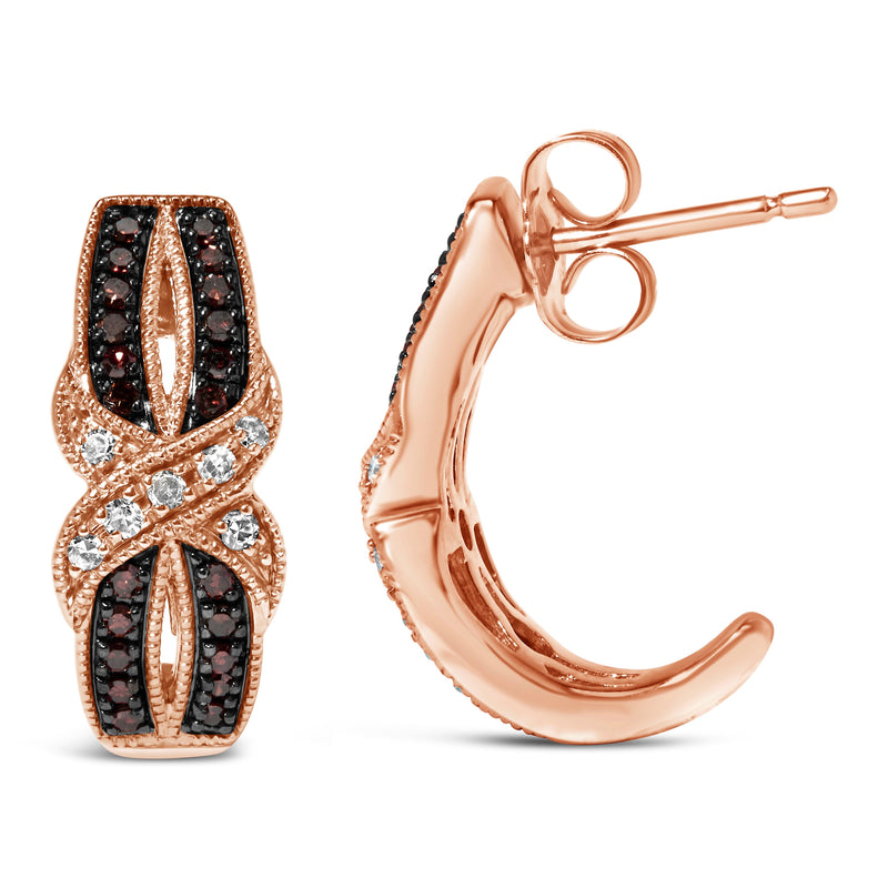 Bids.com 10K Rose Gold 1/3 Cttw White and Brown Diamond Milgrain Criss Cross J-Hoop Earrings (I-J Color, I1-I2 Clarity) Earrings White Smoke Rose.Gold / 0.33