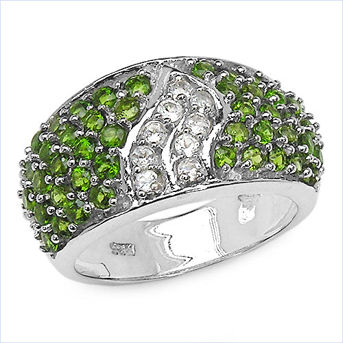 Bids.com 2.44 Carat Genuine Chrome Diopside & White Topaz .925 Sterling Silver Ring Rings White Smoke size 7.00,size 6.00,size 8.00,size 9.00
