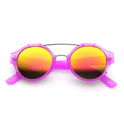 zeroUV Colorful Retro Round P3 Mirror Lens Cross Bar Sunglasses 9648 Sunglasses White Smoke Blue Ice,Purple Fire,Frost Sun,Grey Midnight,Pink Fire,Frost Purple