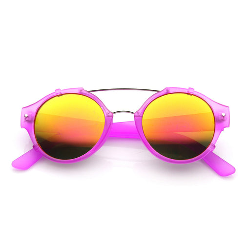 zeroUV Colorful Retro Round P3 Mirror Lens Cross Bar Sunglasses 9648 Sunglasses White Smoke Blue Ice,Purple Fire,Frost Sun,Grey Midnight,Pink Fire,Frost Purple