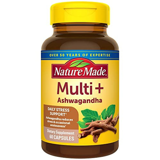 Nature Made Nature Made Multi + Ashwagandha Capsules Multivitamin For Women And Men 60 Vitamins & Supplements White Smoke
