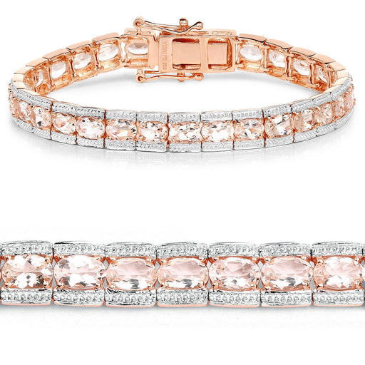 Bids.com 18K Rose Gold Plated 11.60 Carat Genuine Morganite .925 Sterling Silver Bracelet Bracelets White Smoke size 7.50,size 7.00,size 7.25,size 8.00