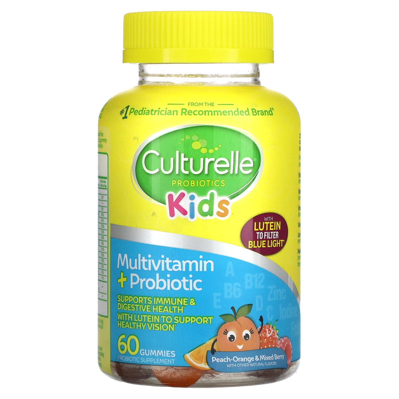 Culturelle Culturelle Kids Multivitamin + Probiotic Gummies, Digestive + Immune Support Peach-Orange  60 ct& Mixed Berry Flavor Vitamins & Supplements White Smoke